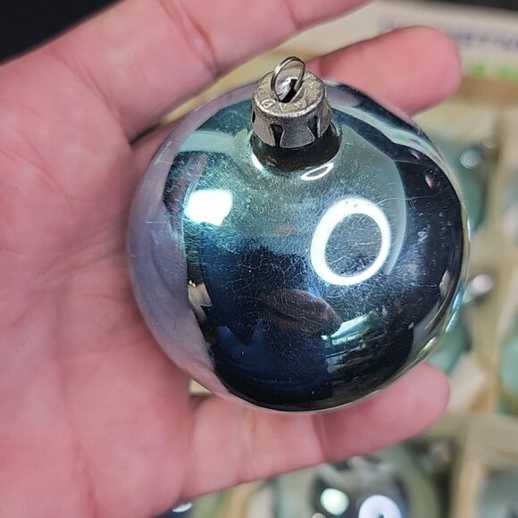 Poland Santa Land 1950s 1960s 12pcs Christmas Ornaments Blue Glass With BOX READ - Picture 10 of 16